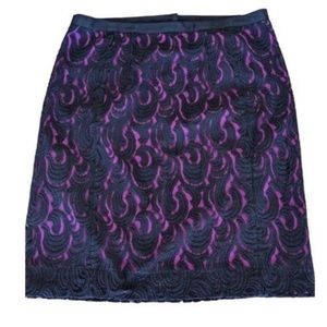 💜DKNY- Black Purple Mesh Floral Lace Cotton Blend Party Mini Skirt Size 10